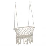 Outsunny Scaun Suspendat Stil Boho Chic din Poliester și Macramé, Crem, Design Confortabil pentru Interior și Exterior, 80x60x36 cm | Aosom Romania