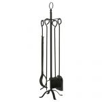 Outsunny Set Scule pentru Semineu 5 bucati, Baza cu Vatrai, Cleste, Lopata si Matura din Metal, 20x20x82,5cm, Negru