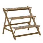 Outsunny Suport de Plante tip Scară din Lemn de Brad cu 3 Rafturi Pliabile pentru Grădină și Balcon 101x83x88 cm | Aosom Romania