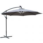 Outsunny Umbrelă Neagră cu Manivelă și Iluminare LED Solară 8 Benzi, Sistem de Deschidere Ușor, Φ300x245cm | Aosom Romania