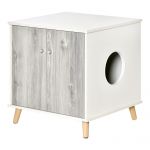 PawHut Mobilier Litiera Pisici cu Acces Lateral, Spațiu Ascuns, 60x55x62.5cm, Design Modern, Alb și Gri | Aosom Romania