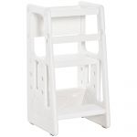 Scara pentru Copii Turn Montessori, Înaltime Reglabila 3 Nivele, HDPE Inodor, 47x47x90cm, Alb HOMCOM | Aosom RO