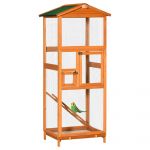 Cotet PawHut pentru Păsări din Lemn cu Tavă Extensibilă și 2 Uși, Portocaliu, Ideal pentru Curtea Exterioară 68cmx63cmx165cm | Aosom Romania