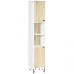 Kleankin Dulap Înalt Baie, 2 Rafturi Deschise, 2 Dulapuri, Design Modern, Natural/Alb | Aosom Romania