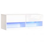 Mobilier suspendat pentru TV, cu 20 LED-uri, orificii pentru cabluri, din MDF, alb lucios, 120x35x40.5cm HOMCOM | Aosom RO