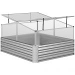 Outsunny Jardinieră Înălțată Metalică cu Capac PC pentru Cultivare Plante în Grădină Terasă Balcon Argintiu 126x107x57.5/67.5 cm | Aosom Romania