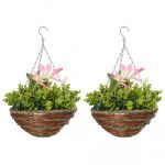 Outsunny Set din 2 plante artificiale clematic, cu cuier si lant pentru agatare, Ф30 x 32 cm, frunze verzi, flori albe si rosii