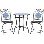 Outsunny Set Mobilier de Grădină cu Mozaic, 3 Piese, Masă și Scaune din Metal, Design Elegant, Albastru | Aosom Romania