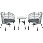 Outsunny Set Mobilier Exterior 3 Piese din Ratan PE, Salon Grădină cu Masă și Scaune, Ideal pentru Terasă și Bistrò, Gri | Aosom Romania