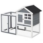 PawHut Cusca Exterior pentru Iepuri și Rozătoare, Lemn Gri, Design Rezistent la Intemperii, Spațiu Generos, Gri | Aosom Romania