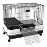 PawHut Cusca pentru Hamsteri Iepuri Cobai in Metal Negru cu 2 Usi