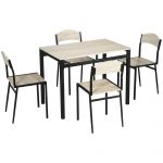 Set HOMCOM de Masă și 4 Scaune, Design Dreptunghiular, Oțel și MDF, Negru și Lemn Natural, 100x63x76.5cm și 45x40x82cm | Aosom Romania