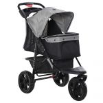 Carucior PawHut pentru Caini Pliabil 3 Roti cu Frana Otel Oxford Gri Negru 109.5x54.5x106.5cm Confortabil | Aosom Romania