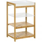 HOMCOM Raft Depozitare 4 Nivele, Tavă Detașabilă, Lemn Natural, pentru Baie/Sufragerie, 42.8x33x70cm | Aosom Romania