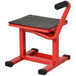 HOMCOM Suport pentru Motociclete din Oțel, Capacitate max 150 kg, cu Suprafață de Cauciuc și Manivelă, 27.5x51-69x34 cm, Roșu | Aosom Romania