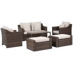 Outsunny Set Canapele pentru Exterior, 6 Piese, Ratan PE, Maro Mixt, Include Perne Moi, Perfect pentru Gradina sau Patio | Aosom Romania