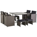 Outsunny Set Mobilier Grădină Extern Ratan 9 Piese, Masă, 4 Scaune, 4 Taburete, Maro | Aosom Romania