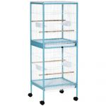 PawHut Colivie pentru Pasari 2 in 1 Voliera pentru Interior cu 4 Roti Pivotante, Tavi Detasabile si Recipiente din plastic, 51,5x50x140cm, Albastra