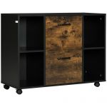 Vinsetto Dulap Birou Mobil 2 Sertare Dosare Rafturi PAL Manere Oțel Roti Blocare 80x37.5x63cm Maro Rustic | Aosom Romania