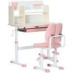 ZONEKIZ Set de Birou pentru Copii cu Înălțime Reglabilă, Masă de Studiu cu Raft și Spațiu de Depozitare, 80x52x88-109 cm, Roz | Aosom Romania