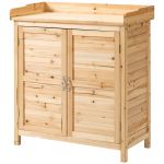 Dulap de exterior Outsunny cu 2 rafturi din lemn de brad cu design înălțat și 2 uși, 83x40x92 cm, culoarea lemnului