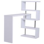HOMCOM Birou Modern cu Bibliotecă Încorporată, Design Elegant în Lemn Alb, Ideal pentru Spații de Lucru Acasă | Aosom Romania