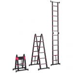 HOMCOM Scara Telescopica din Aluminiu si Nailon cu 12 Trepte cu Design Pliabil, 379x67.5x11 cm, Negru si Rosu | Aosom RO