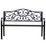 Outsunny Banca pentru exterior din fonta si metal, banca pentru gradina 2 locuri cu spatar inalt decorat, 127x60x89cm, negru