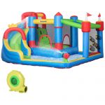 Outsunny Castel Gonflabil 5-în-1 pentru Copii, cu Sac Transport, 3-8 Ani, 3,9x3x2m, Multicolor | Aosom Romania