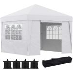 Outsunny Cort Pliabil 3x3m cu Înălțime Reglabilă, Design Pop Up, Ferestre, Alb, Perfect pentru Evenimente în Aer Liber | Aosom Romania