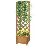 Outsunny Jardinieră Grădină Lemn de Brad cu Grilă pentru Plante Cățărătoare Maro 40x40x145cm Decorativă | Aosom Romania