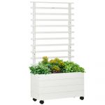 Outsunny Jardinieră Verticală Mobilă cu Suport pentru Plante Cățărătoare, din Lemn de Brad, 4 Roți, 76x30x155 cm, Alb | Aosom Romania