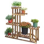 Outsunny Raft Exponat Plante și Flori, 6 Nivele Asimetrice, Jardinieră Verticală din Lemn, Decor Grădină și Interior, Natur | Aosom Romania