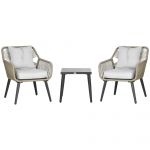 Outsunny Set Mobilier Terasă Modern 3 Piese din Ratan PE, Set Cafea cu Blat Metalic, Ideal pentru Curte și Exterior, Gri | Aosom Romania