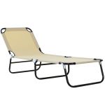 Outsunny Sezlong Pliabil pentru Gradina cu Spatar Ajustabil 5 Pozitii din Otel si Tesatura Oxford 188x56x28 cm Bej | Aosom Romania