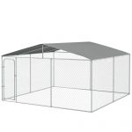 PawHut Țarc pentru Câini Talie Medie, Metal Galvanizat, Acoperiș Oxford, Ușă cu Zăvor, 400x230x232 cm, Argintiu | Aosom Romania