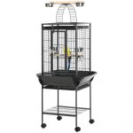 PawHut Colivie pentru Perusi cu 2 Stinghii de Lemn si Scara Acuita, Cusca pentru Pasari din Otel cu Intrari Multiple, 62.5x62.5x156 cm, Gri