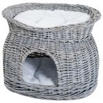 PawHut Cusca Pisici 2 Rafturi 2 Perne Lavabile Bumbac Gri Alb 56x37x40cm | Aosom Romania