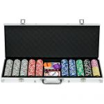 SPORTNOW Set Poker 500 Jetoane Numerotate, Carcasă Aluminiu, 2 Pachete Cărți de Joc, 5 Zaruri | Aosom Romania