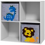 ZONEKIZ Organizator Jucării, Cutii Depozitare cu Două Sertare din Material Netesut, pentru Dormitor, Alb | Aosom Romania