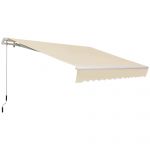 Outsunny Copertină Rabatabilă Exterior, Copertină Extensibilă, Copertină Tip Roll-Up cu Deschidere Manivelă, 350x250 cm, Crem