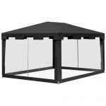 Outsunny Foisor 4x3 m cu Plasa de Tantari si 2 Intrari, Foisor de Gradina din Metal si PE, Gri Inchis