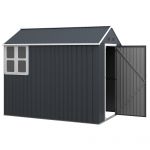 Outsunny Magazie de Grădină din Oțel Galvanizat și PP cu 4 Guri de Aerisire și Fereastră, 259x171x222 cm, Gri și Alb