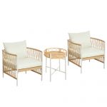 Outsunny Mobilier de Terasa din Rachita din 3 piese, Set de Terasa de Exterior din Ratan din PE, Mobilier de Balcon cu Perne Moi pentru Sezut