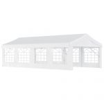 Outsunny Pavilion pentru Evenimente în Aer Liber, Cort Impermeabil pentru Petreceri și Căsătorii, Cadru din Oțel, Alb, 8x4x2.8m | Aosom Romania