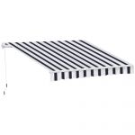 Outsunny Perdea Soare Rulou Exterior Manual cu Dungi Albastru și Alb pentru Terasă și Balcon 2.5x2m | Aosom Romania