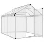 Outsunny Seră de Grădină din Policarbonat și Aluminiu, Seră de Plante cu Fereastră, Ușă cu Încuietoare și Jgheab, 243.5x192x195 cm, Gri
