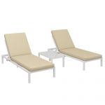 Outsunny Set de 2 Sezlonguri Pliabile cu Masa Laterala, Sezlonguri de Exterior cu Perna si 5 Pozitii Reglabile, Blat de Sticla | Aosom Romania