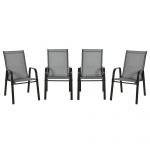 Outsunny Set de 4 Scaune de Grădină Stivuibile, Scaune de Exterior cu Cotiere din Metal și Țesătură Respirabilă, 54x75.5x95 cm, Gri