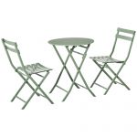 Outsunny Set de Gradina Pliabil de 3 Piese din Otel, 2 Scaune 42x50x81 cm si Masa de Gradina Ø60x71 cm, Verde